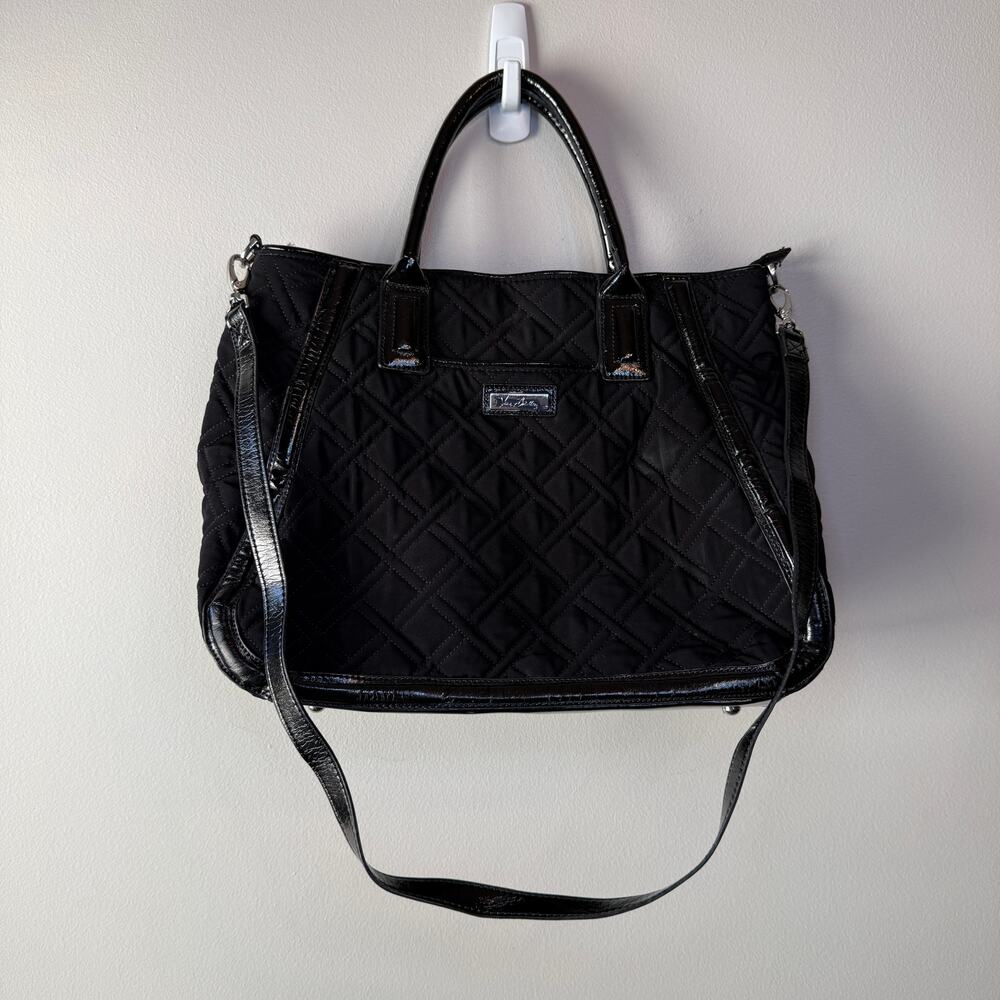 Vera Bradley Black Trimmed Trapeze Satchel Tote Quilted Shoulder Bag Purse